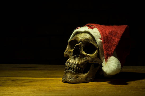 istock Still life with skull in christmas day, dark concept 599992098
