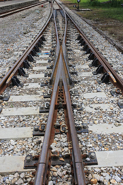istock Railroad Track splitting lanes 599994068