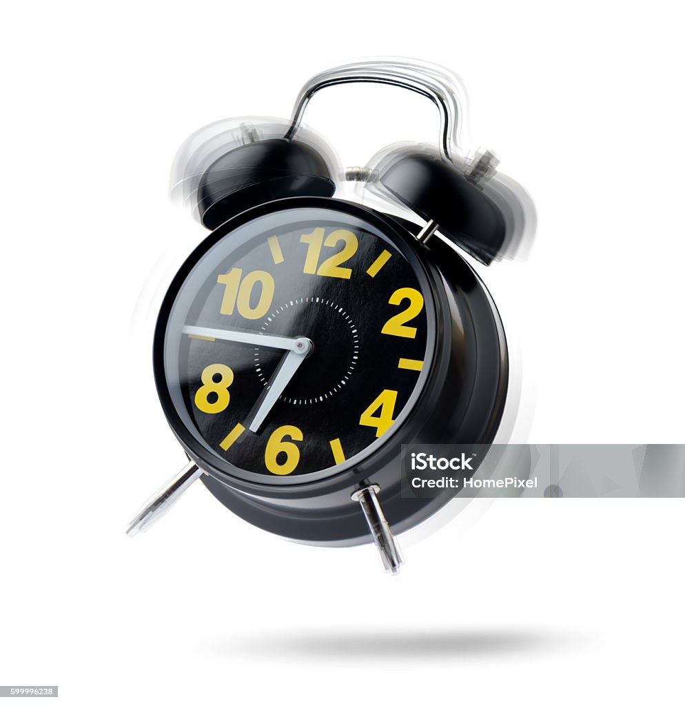 Đồng Hồ Báo Thức Đen Đổ Chuông Vào Buổi Sáng Trên Nền Trắng Hình ...