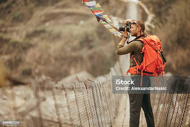Hiker Capturing The View Stock Photo - Download Image Now - Travel, Photographer, Nepal