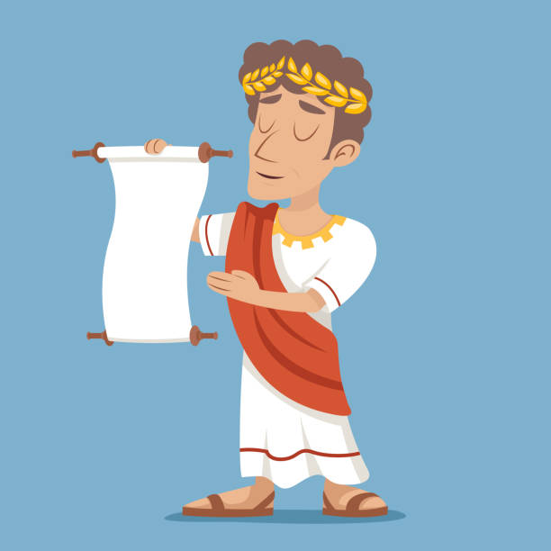 scroll declaration roman greek retro vintage biznesmen cartoon character icon - ancient rome stock illustrations