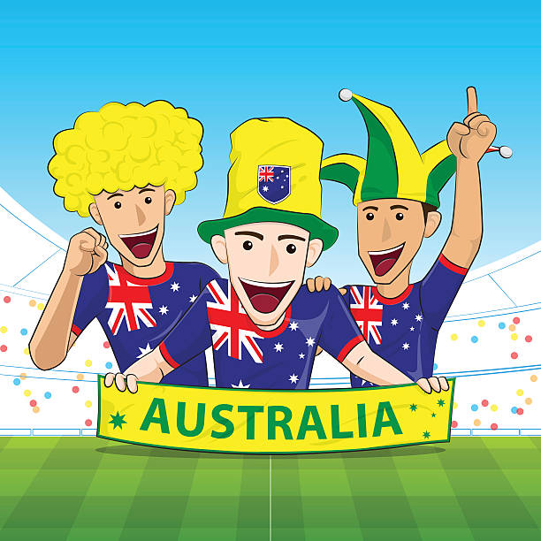 ilustrações de stock, clip art, desenhos animados e ícones de australia sport fan vector - cheering men shouting silhouette