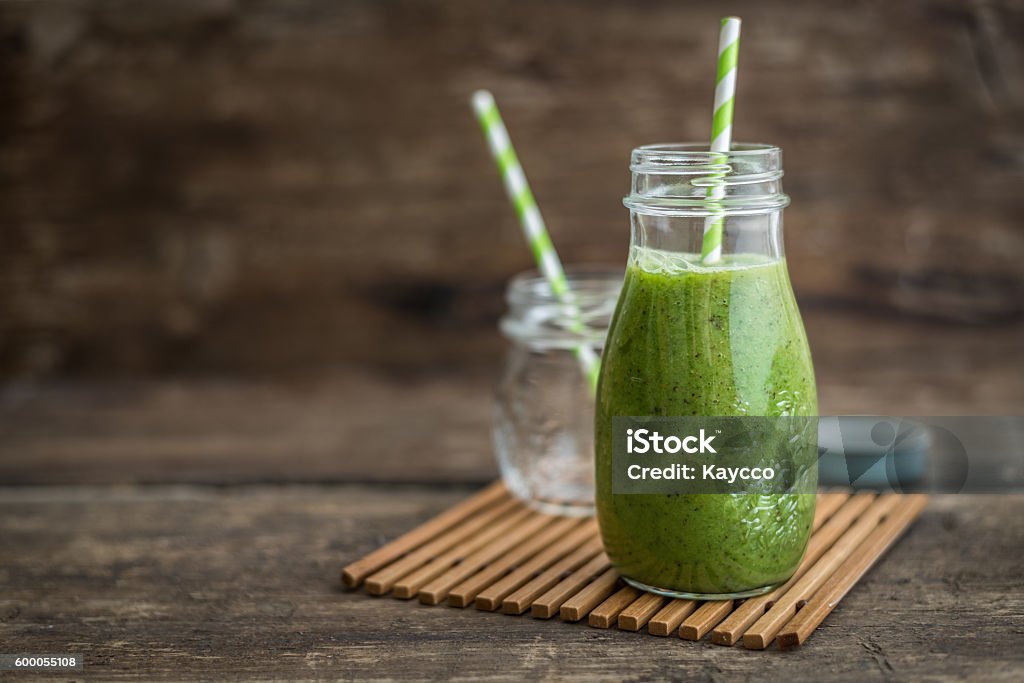 Green Smoothie Fresh Green Smoothie on Rustic Wood Green Color Stock Photo