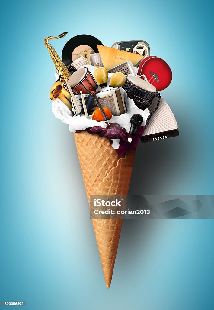 Music, musical instruments Music, musical instruments in a waffle cone Music Stock Photo