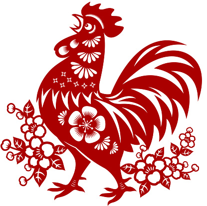 Traditional papercut rooster art of Year of the Rooster.
