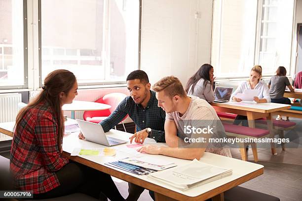 Group Of University Students Working In Study Room Stock Photo - Download Image Now - University Student, Group Of People, People