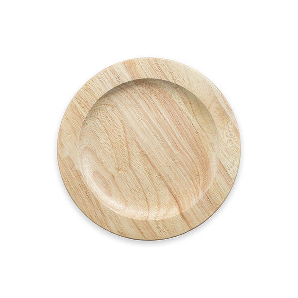 istock Top view bright empty wooden dish isolated on white 600059266