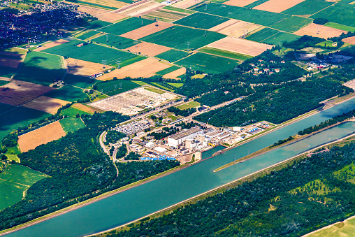 Fessenheim Nuclear Power Plant seen from above - Alsace, France