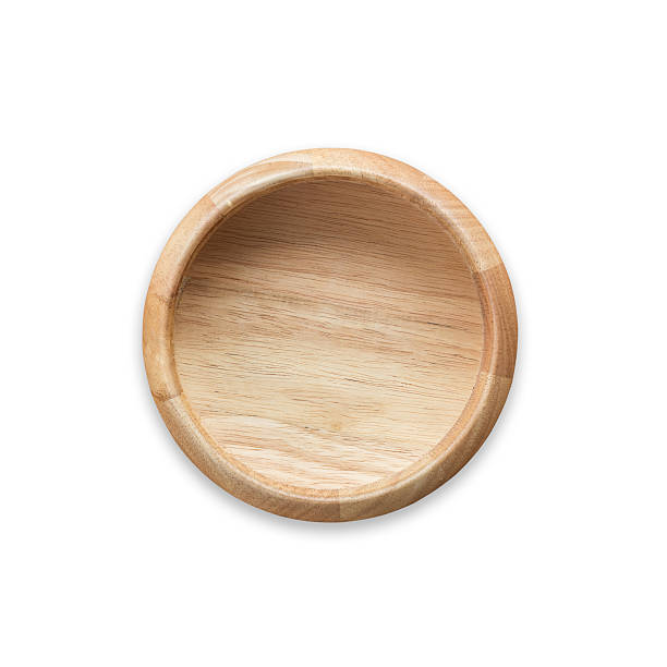 istock Top view bright empty wooden bowl isolated on white 600059704