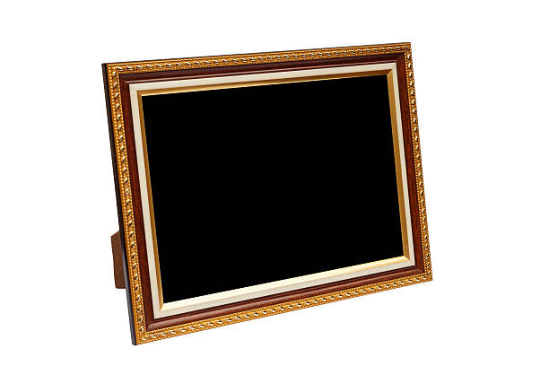 istock Gold vintage wooden photo frame isolated on white 600060638