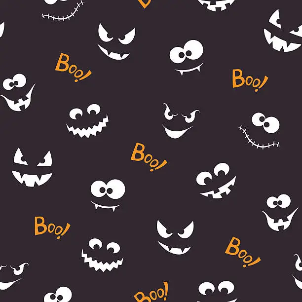 Vector illustration of Halloween seamless pattern with creepy faces