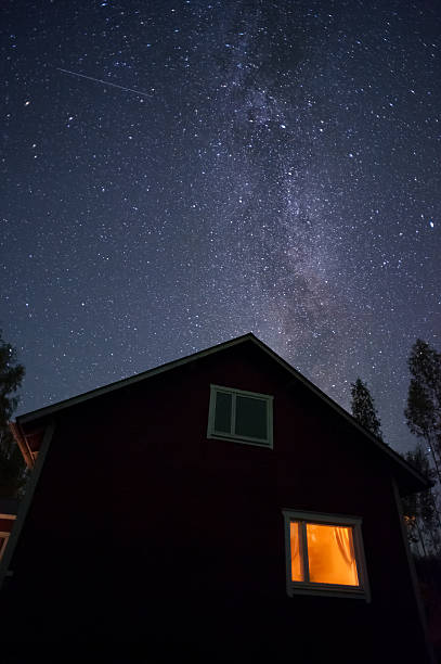 istock Milky Way and stars above old house 600066974
