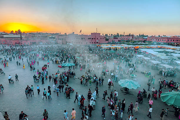 istock Evening Djemaa El Fna Square with Koutoubia Mosque, Marrakech, Morocco 600067342