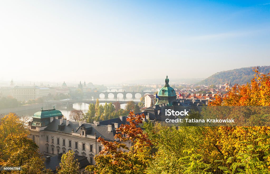 Cityscape of Prague in autumnal morning (Prague, Czech Republic). Cityscape of Prague with Vltava river in autumnal morning (Prague, Czech Republic). Prague Stock Photo