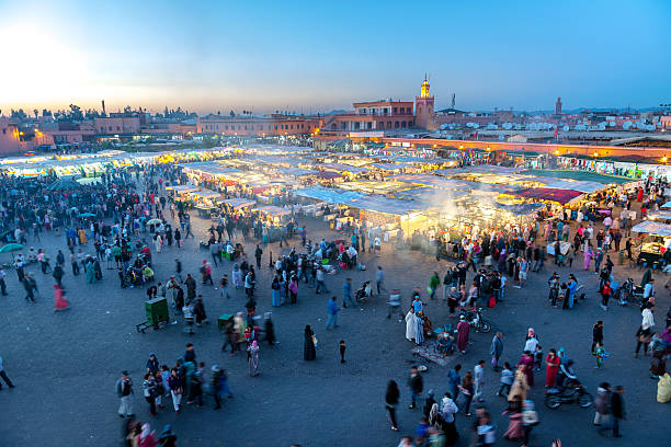 istock Evening Djemaa El Fna Square with Koutoubia Mosque, Marrakech, Morocco 600071260