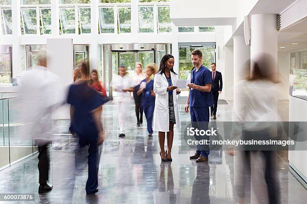 Photo libre de droit de Personnel Dans Le Hall Dentrée Occupé De Lhôpital Moderne banque d'images et plus d'images libres de droit de Hôpital