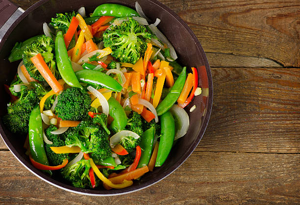 Vegetable stir fry. Vegetable stir fry. Healthy eating. Top view stir fried stock pictures, royalty-free photos & images