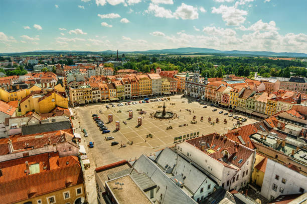 Ceske Budejovice July 2016, main square of Ceske Budejovice (Czech Republic), HDR-technique cesky budejovice stock pictures, royalty-free photos & images