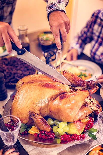 istock Carving Traditional Stuffed Turkey for Dinner 600075904