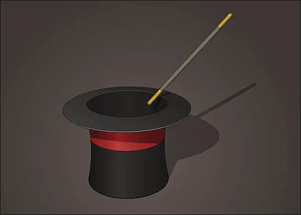 Vector illustration of Magician hat with magic wand