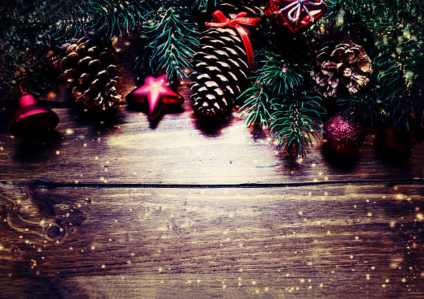 istock Christmas or New Year decoration background with fir tree bran 600091386
