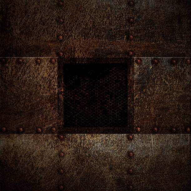 istock grunge metal plate and grid window. 3d illustration. 600093902