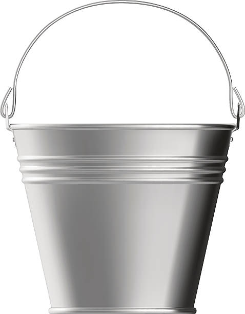 Metal bucket RGB vector illustration - created with gradient mesh, 3D model with studio lighting and pathtracing render used for reference bucket stock illustrations