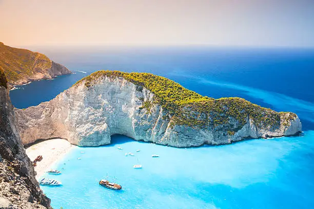 Navagio beach. The most famous natural landmark of Zakynthos, Greek island in the Ionian Sea