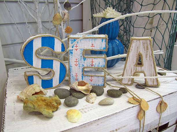 The composition on the marine theme composed of various subjects