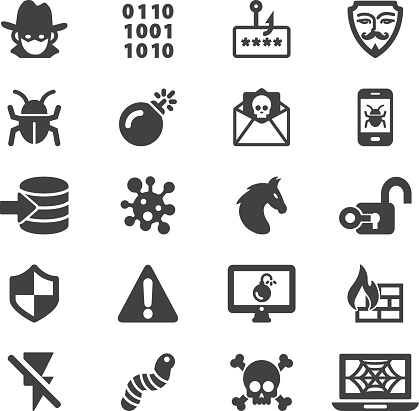 Hacker Cyber Crime Silhouette Icons 