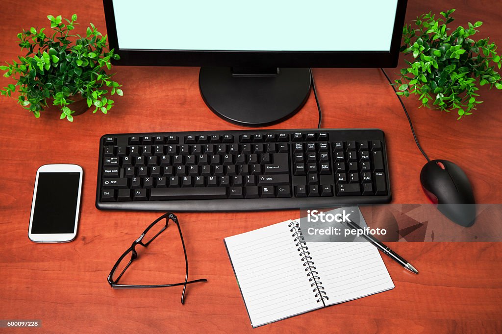 pc computer on  office table Above Stock Photo