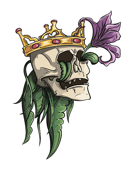 dead king dead king skull flowers crown sphenoid bone stock illustrations