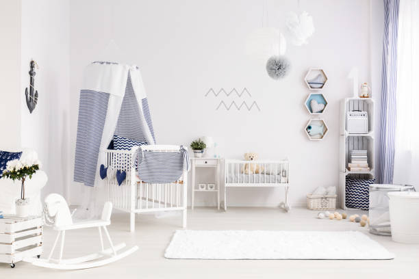 istock Baby room in marine style 600132030