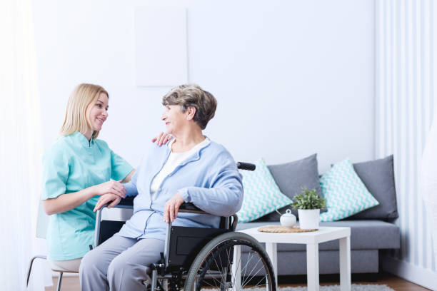 istock Senior lady on wheelchair 600132136