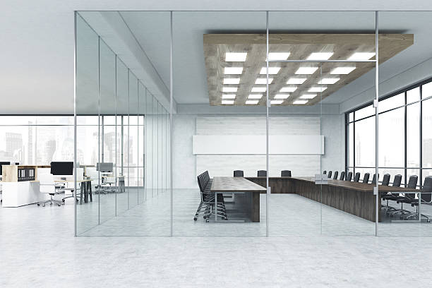 istock Interior of glass meeting room 600136270