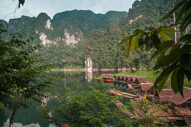 istock Scenic  landscape with bamboo rafts at Chieou Laan lake 600136726