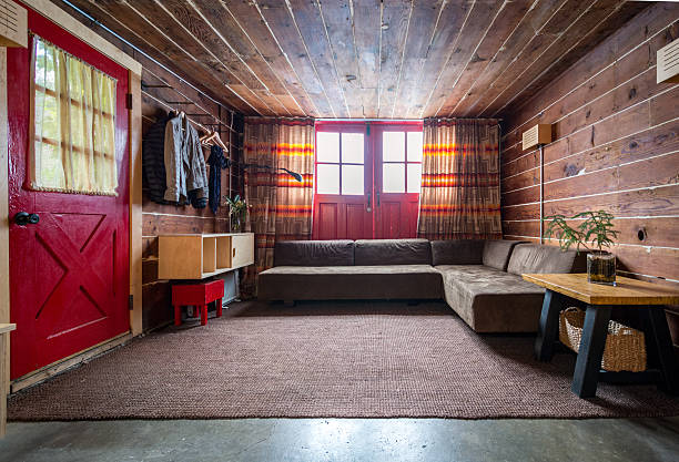 istock Rustic living room in a bright cabin. Interior design. 600139094