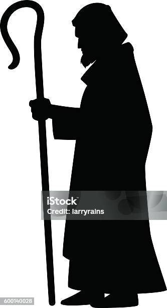 Joseph With Shepherds Hook Stock Illustration - Download Image Now - Shepherd, Shepherd's Staff, In Silhouette