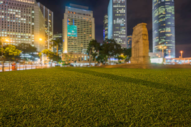 central parque de hong kong à noite - hong shopping night skyline - fotografias e filmes do acervo