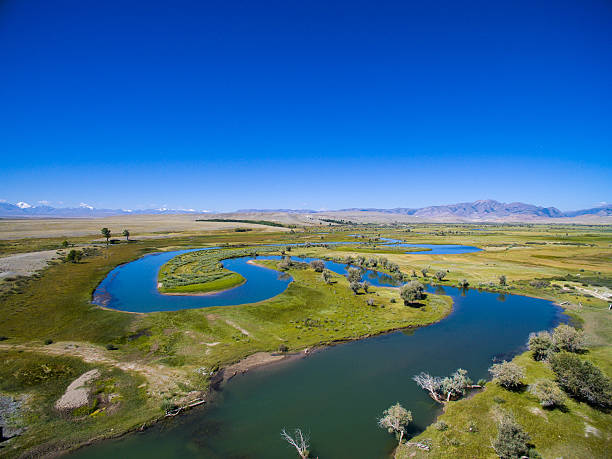 istock Aerial view of mountain river 600144566