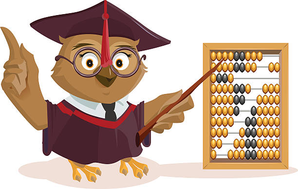 ilustrações de stock, clip art, desenhos animados e ícones de owl teacher and abacus - owl mathematics education mathematical symbol