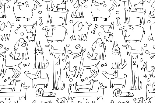 Funny dogs collection, seamless pattern for your design. Vector illustration