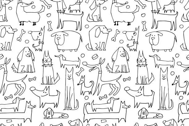Vector illustration of Funny dogs collection, seamless pattern for your design