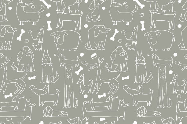 illustrations, cliparts, dessins animés et icônes de collection de chiens drôles, motif transparent pour votre conception - dog wallpaper humor retro revival