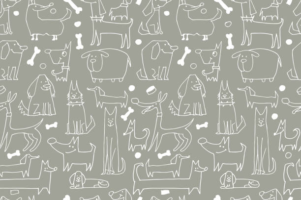 Funny dogs collection, seamless pattern for your design vector art illustration