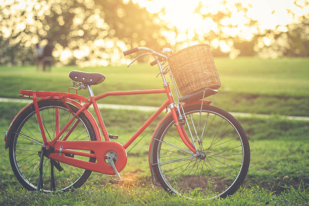 istock Red Japan style classic bicycle at the park 600147906
