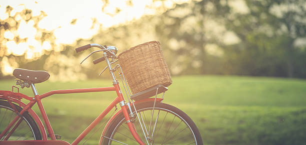 istock Red Japan style classic bicycle at the park 600148058