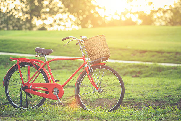 istock Red Japan style classic bicycle at the park 600148112