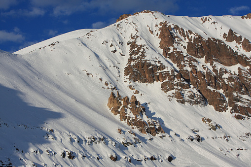 Farellones, Chile Andes Mountains Landscape Winter Snow on Glacier Near Valle Nevado