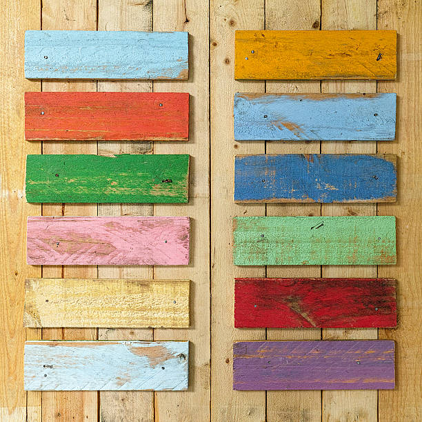 istock Old colourful weathered wood signs. 600155774